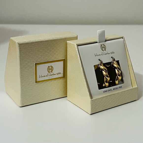 New House of Harlow 1960 Twisted Hoop Earrings in Gold - Picture 2 of 7